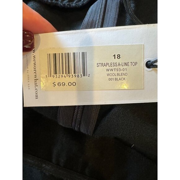 Weworewhat Shirt Women 18 Black Wool Blend Strapless A Line Top NWT Gothic - Picture 9 of 12